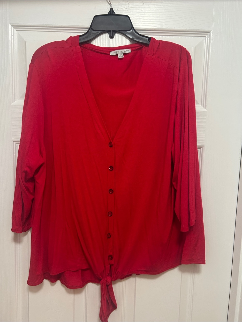 Sag Harbor Red Tie-Front Button Down Top